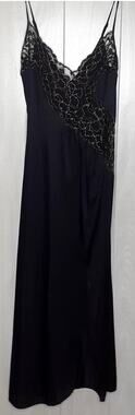 Ladies Colesce Collection Lingerie Black & Gold Long Chemise Size M High Slit
